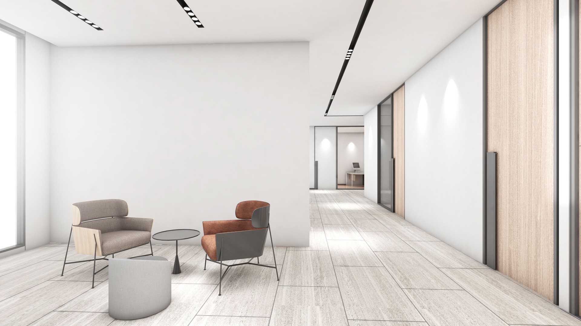 Office waiting areas and corridors in the building, office space,3d rendering